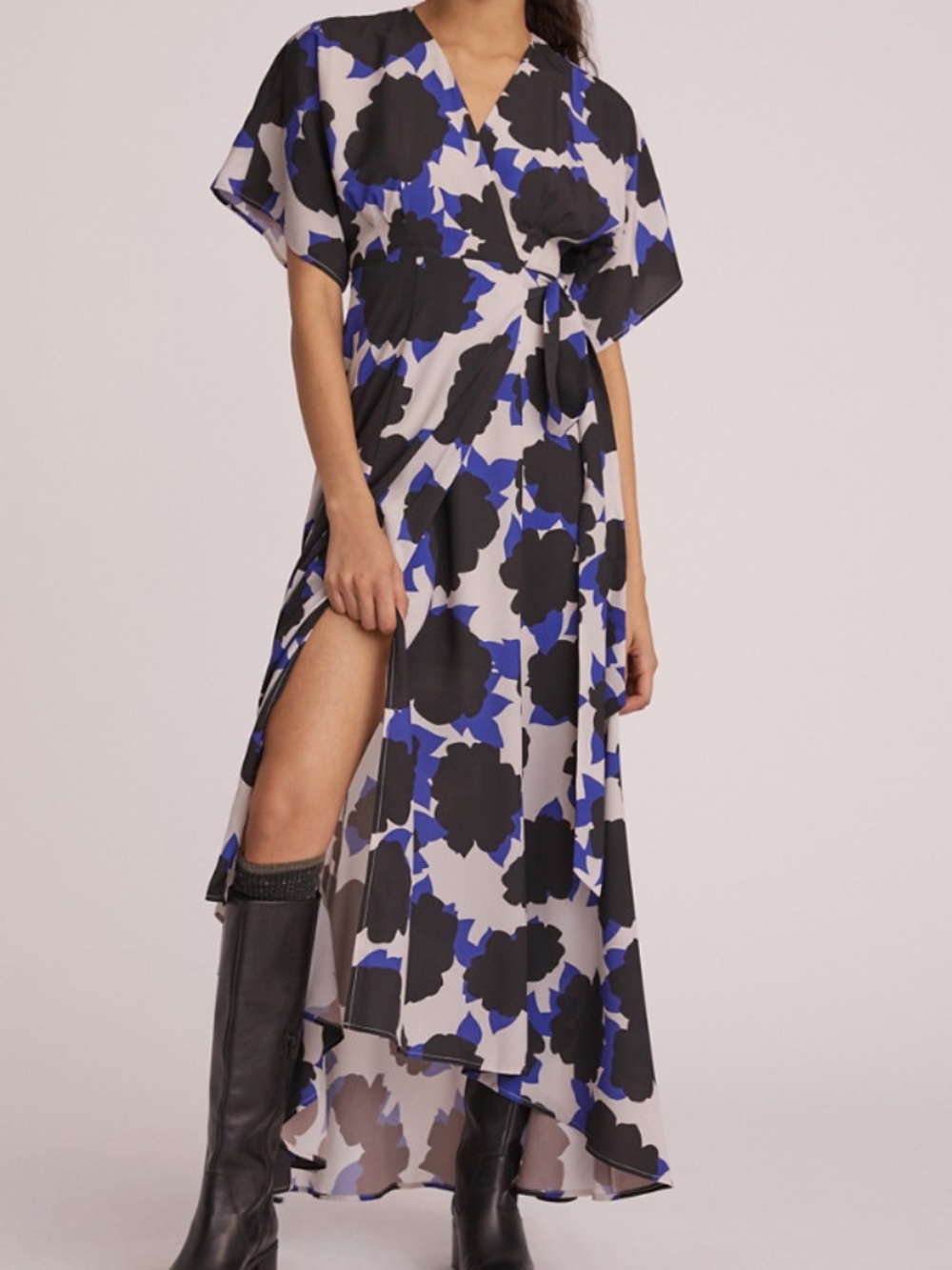 Hutch Geo Wrap High-Low Maxi Dress Size Small Blue Black Ivory
